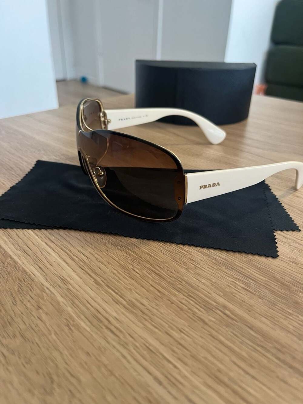 Prada SPR 63O Gold Shield Sunglasses with White Arms